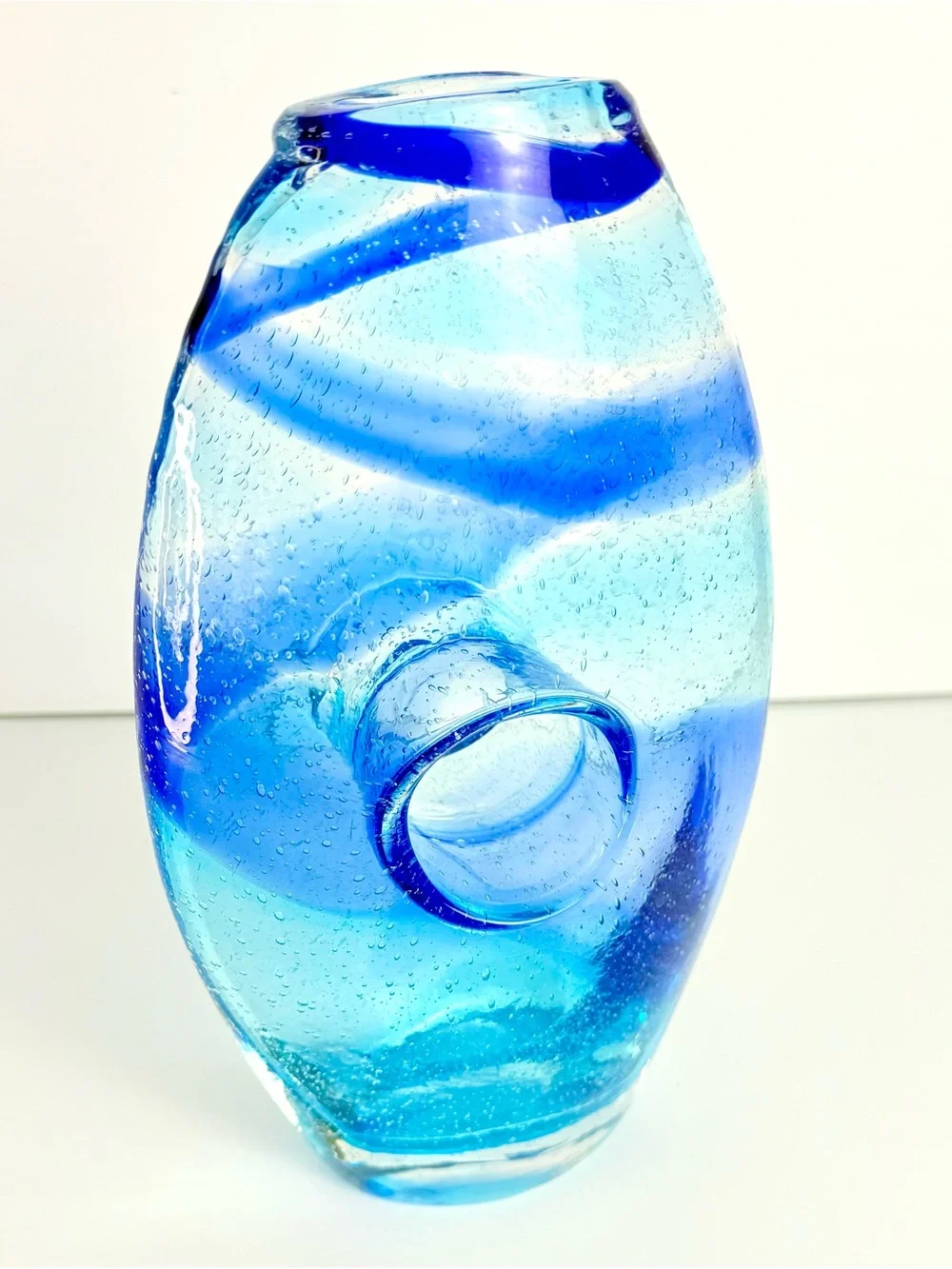 Vintage Cali Margie’s Garden Creative Artisans Hand Blown Blue Bubble Glass Vase